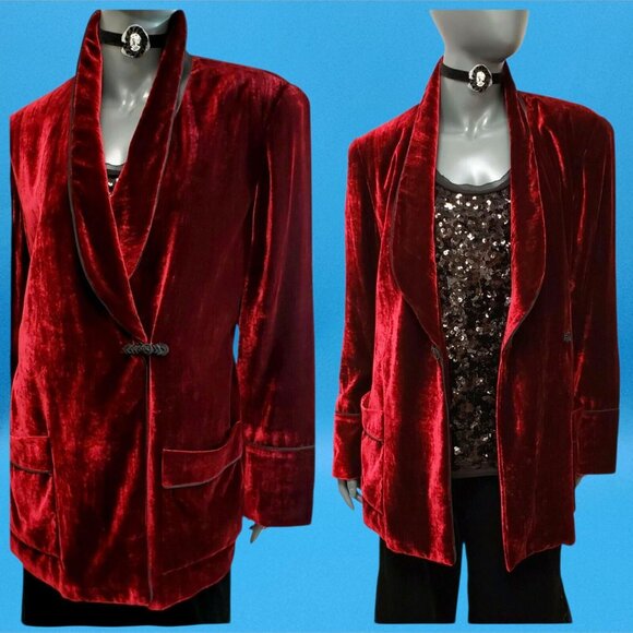 Red Velvet Smoking Tuxedo Jacket High End Black Label Tommy Hilfiger Size 12 - Picture 5 of 10